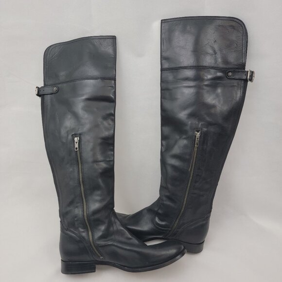 FRYE Womens 11 Boots Melissa Over The Knee OTK Equestrian BLACK Side Zip Flat - Picture 10 of 16